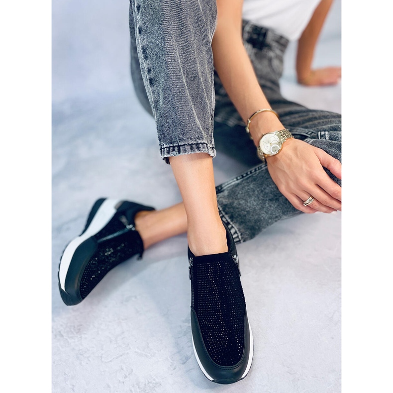 Glänsande svarta wedge sportsneakers för kvinnor 4