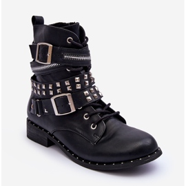 LU BOO Ankelstövlar för barn med dubbar, dragkedja och spännen, svarta 1