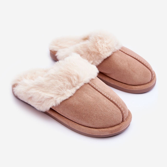 FB3 Beige Pinky tofflor för kvinnor med päls 1