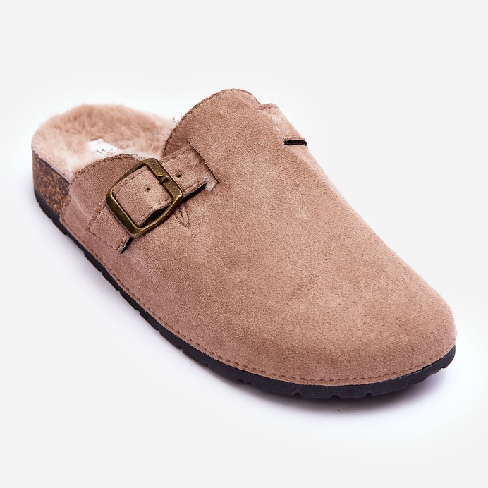 Beige mockaflip-flops för kvinnor med päls Haidamia 1
