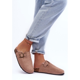 Beige mockaflip-flops för kvinnor med päls Haidamia 2