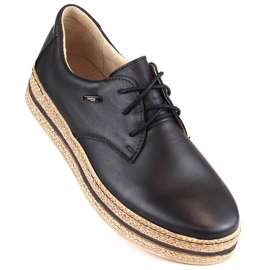 Bekväma damskor i läder på svart plattform, Helios 380.011 beige 1