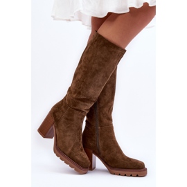 FJ1 Virdana Olive Stövlar i mocka med massiva klackar grön 1