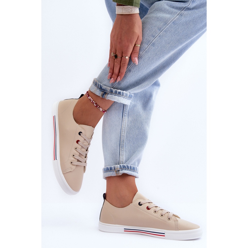 PE1 Damsportskor i läder Beige Mosaia 2