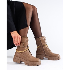 Beige Shelovet kvinnors arbetare med en tjock sula 2