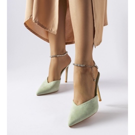 Gröna claude högklackade flip-flops med strass 1