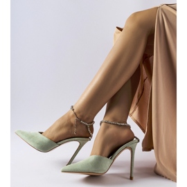 Gröna claude högklackade flip-flops med strass 2