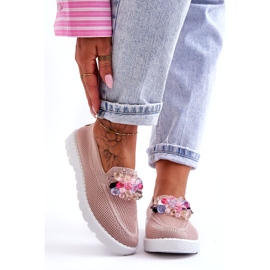 Slip-On Sneakers för kvinnor med dekoration, Rosa 4