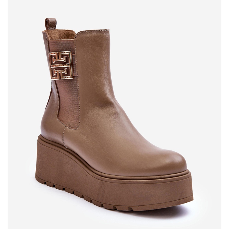 Lemar Ankelstövlar i läder för kvinnor på en massiv plattform, mörkbeige Savira 1