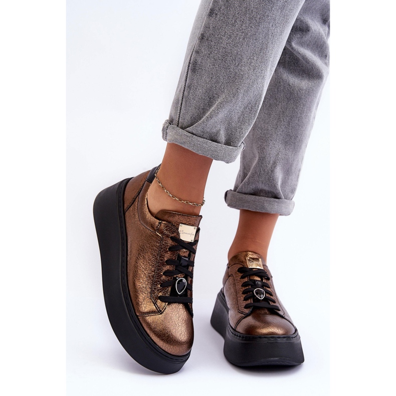 Lädersportskor på plattformen Maciejka 06191-24 Koppar brun 1