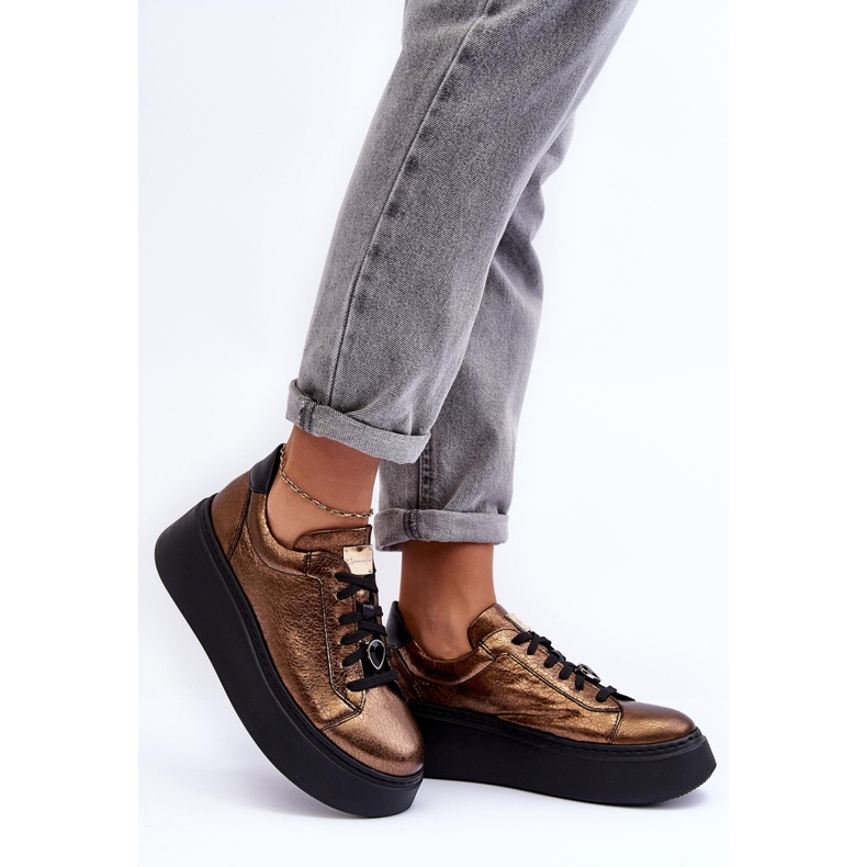 Lädersportskor på plattformen Maciejka 06191-24 Koppar brun 2