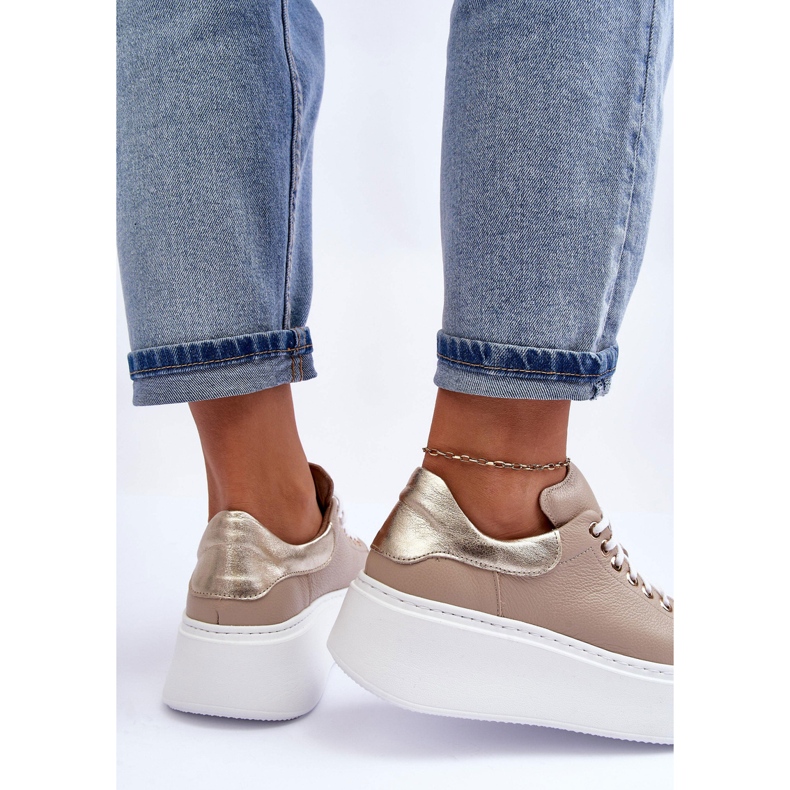 Lemar Sportskor i läder för kvinnor på den beige plattformen Milonia 2