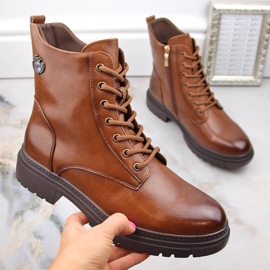 Bruna damstövlar med snörning och dragkedja Potocki SZ12203 1