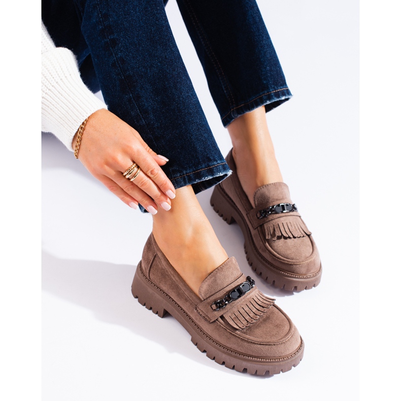 Shelovet loafers i beige mocka för kvinnor 1
