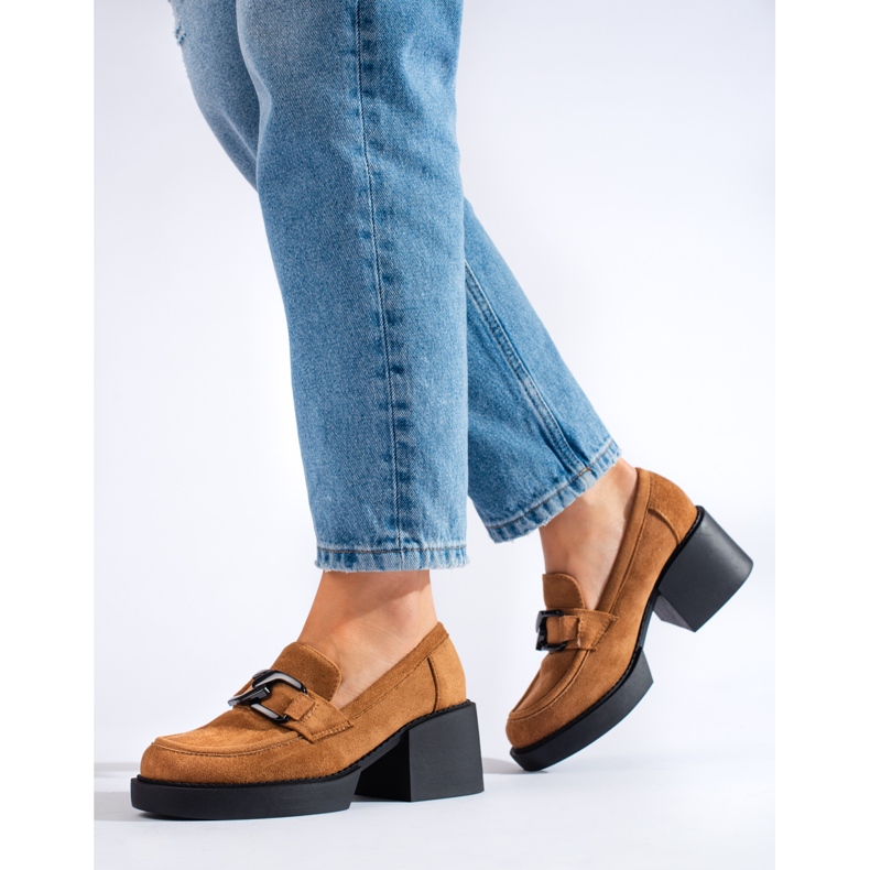 Shelovet högklackade kamelmockaskor för kvinnor brun 2