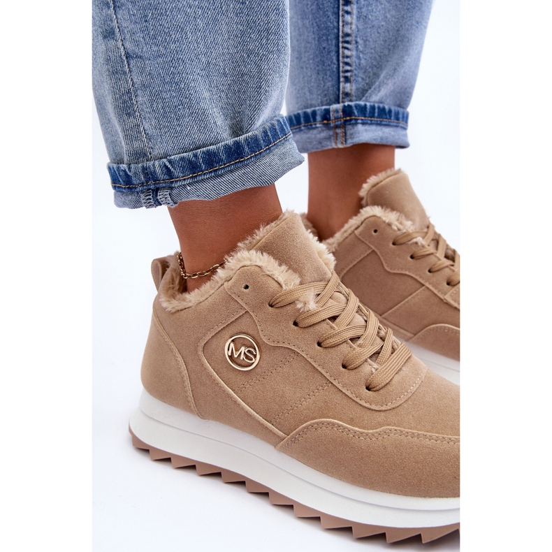 Isolerade sportskor i läder på plattform, mörkbeige Adite 1