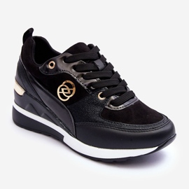 PE1 Sportskor med snörning för kvinnor på en kil Svart Genova 1