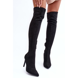 Over-the-knee mockaboots med hög klack, Black Calfi svart 1