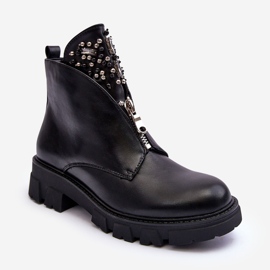 Låga dekorerade ankelstövlar i läder med dragkedja Svart Escika 2