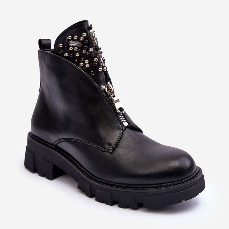 Låga dekorerade ankelstövlar i läder med dragkedja Svart Escika 2