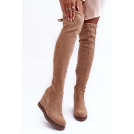 Beige Mephal mocka over-the-knee boots med kilar 1