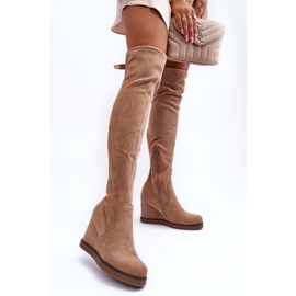 Beige Mephal mocka over-the-knee boots med kilar 2