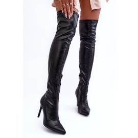 Läder Over The Knee High Heel Boots Svart Zolno 2