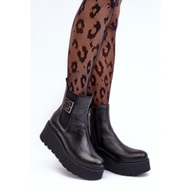 Ankelstövlar i läder för kvinnor på en massiv plattform Svart Lemar Savira 1