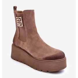 Ankelstövlar i mocka för kvinnor på en massiv plattform, mörkbeige Lemar Savira 1