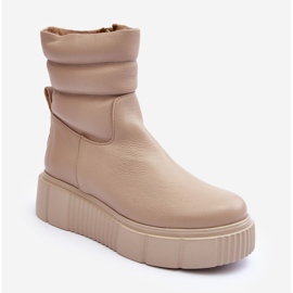 Ankelstövlar för kvinnor i läder på den ljusbeige plattformen Lemar Suam 1