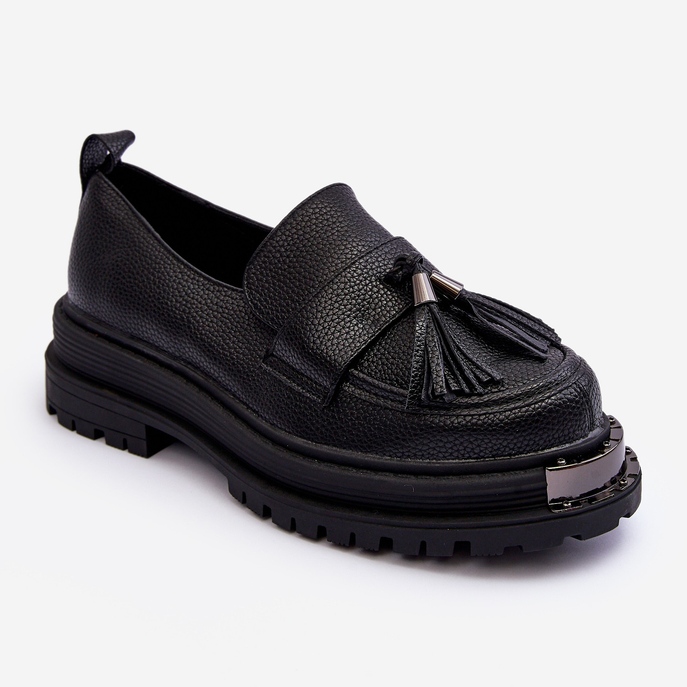 PS1 Loafers i läder med plattform och platt klack, Black Jorne svart 1