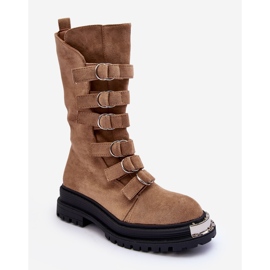 Höga arbetskängor i mocka med beige band Elnatea 1