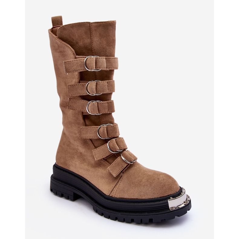 Höga arbetskängor i mocka med beige band Elnatea 1