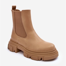 Beige Solita läder Chelsea stövlar med platta klackar och plattform 2