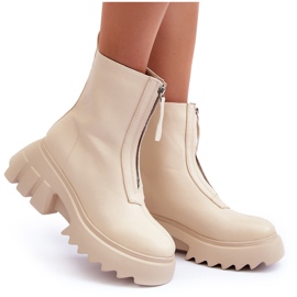 Beige Kusma ankelboots på en massiv plattform med dragkedja 8