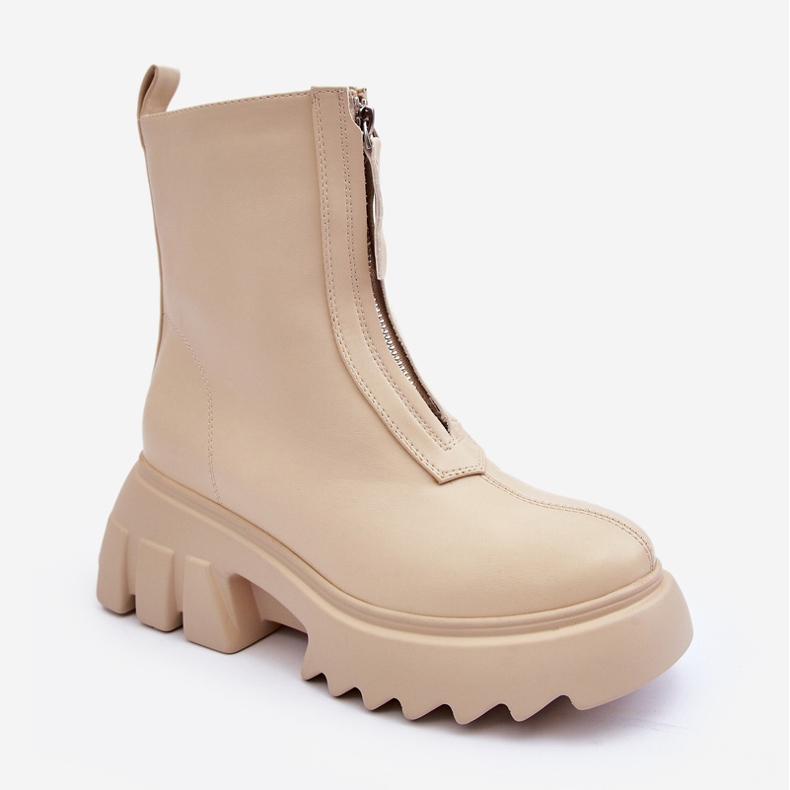 Beige Kusma ankelboots på en massiv plattform med dragkedja 1