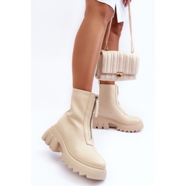 Beige Kusma ankelboots på en massiv plattform med dragkedja 4