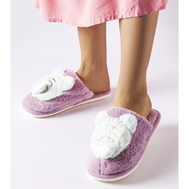 Lila och gröna mjuka Bee tofflor violett 1