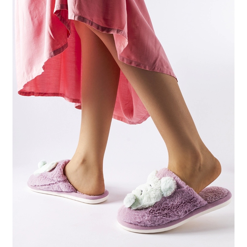 Lila och gröna mjuka Bee tofflor purpur 2