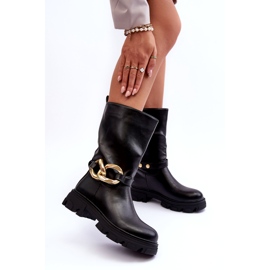 Kvinnors platt-klackade eko-läderstövlar med svart dekoration 1