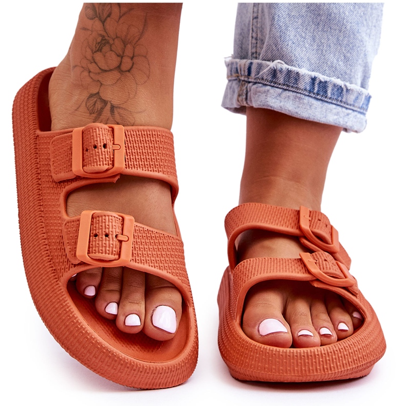 Damflip-flops i skum med orange remmar 4