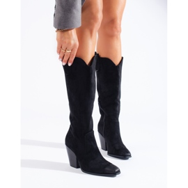 Shelovet högklackade cowboystövlar i svart mocka för kvinnor 2