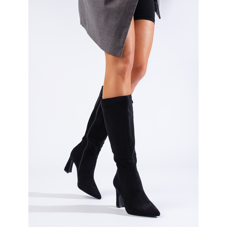 Shelovet högklackade damstövlar i svart mocka 1