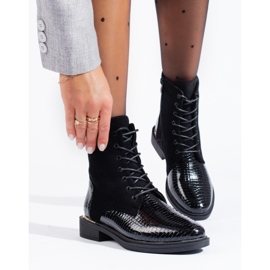 Svarta kvinnors Shelovet arbetarstövlar med snörning 2