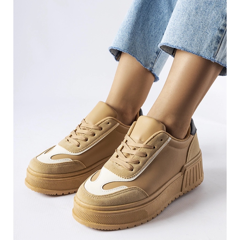 Inna Beige sneakers på en tjock plattform Seluci VL178P Khaki 2