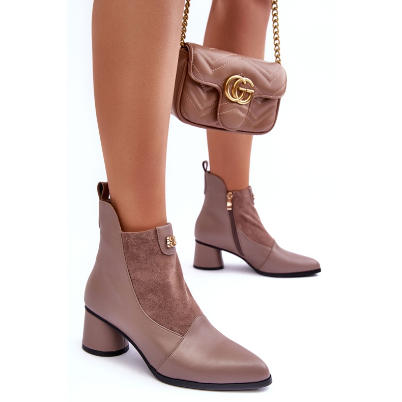 Högklackade läderstövlar S.Barski MR870-96 Beige 1