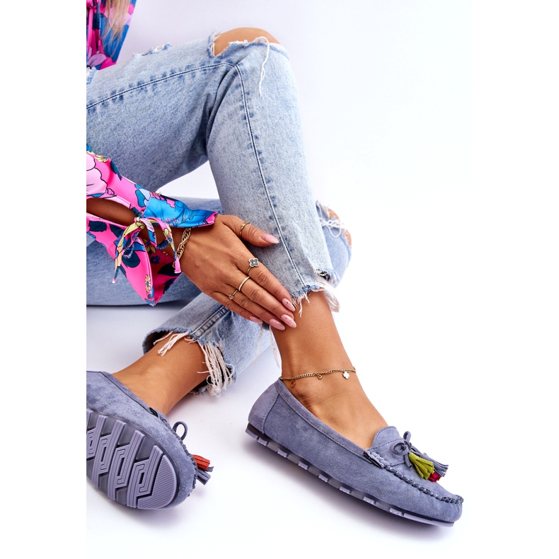 Blå mockasin med rosett och lugg 4