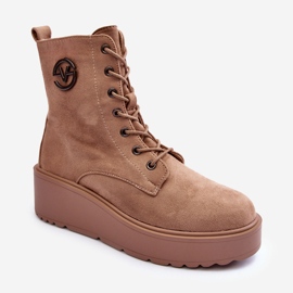 Vinceza Beige Mocka Worker Boots På En Massiv Plattform Kilar Beige Lavica 2