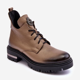 Platta läderstövlar för kvinnor Beige Lemar Charline 1