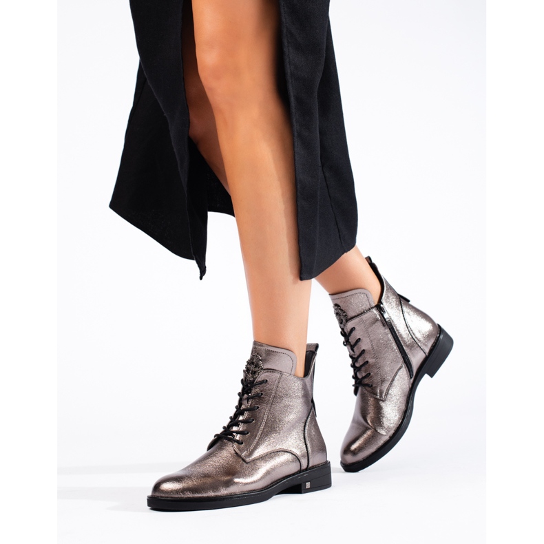 W. Potocki Potocki platta stövlar i silver brun 1